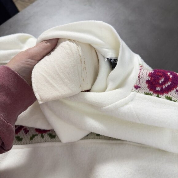 Vintage Justin Allen Knit Roses Women Fleece Cream Long Sleeve Sweatshirt Small - Picture 11 of 11